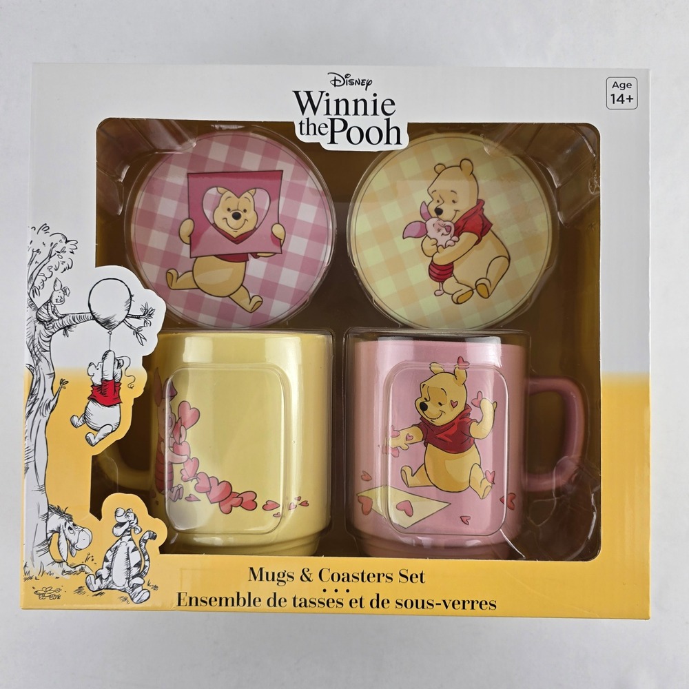 NIB Disney Winnie the Pooh 4 Piece Ceramic Mug and Coaster Gift Set OS - Picture 2 of 13